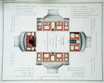 Plan de colgado de la Galería de Sir John Leicester, Hill Street, c.1806 de English School